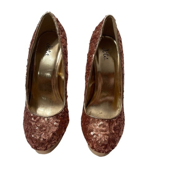 Dots Pink Sequined and Gold Platform Stiletto Heel Shoes Size 6 - Picture 2 of 8
